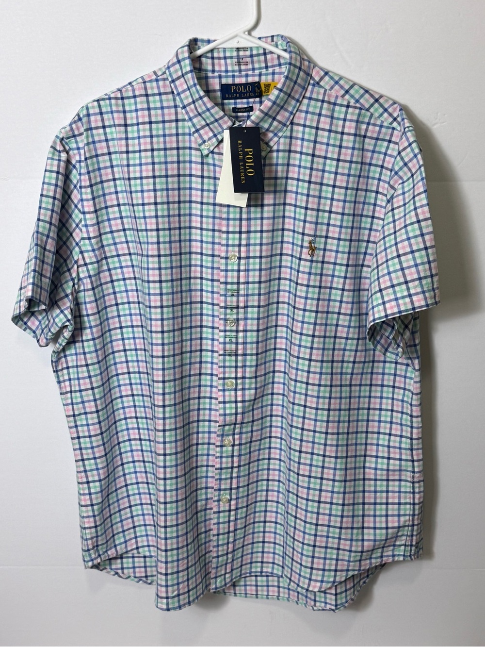 Ralph Lauren Pastel Blue & Green Plaid Short-Sleeve Button-Down Shirt